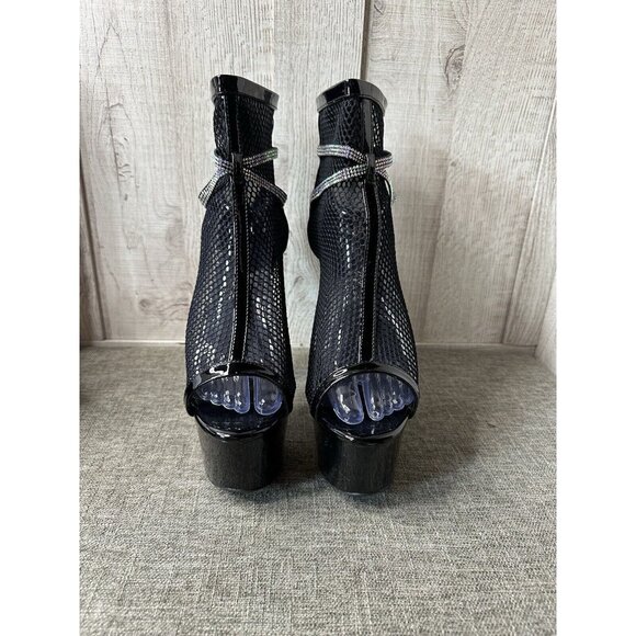 Womens Ellie 7" Heel Fishnet Bootie Stiletto Size 11 Rhinestone Straps 709 Swank - Picture 5 of 13